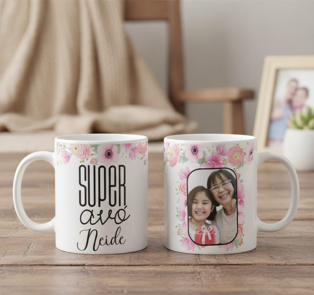 Caneca Presente Criativo p/ Super Avó com Fotos Dia das Mães - Família (Avó)