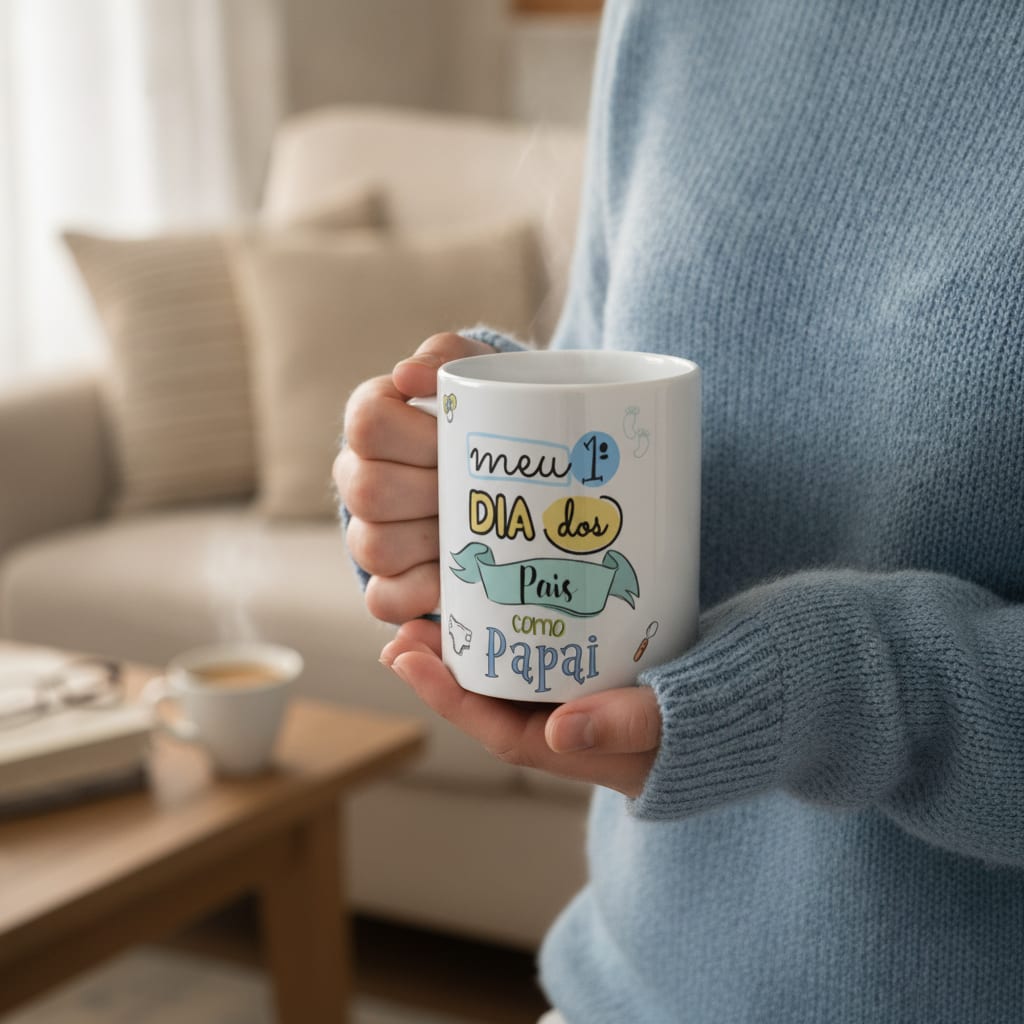 Caneca Presente Criativo Pai Frase Meu Primeiro Dia dos Pais