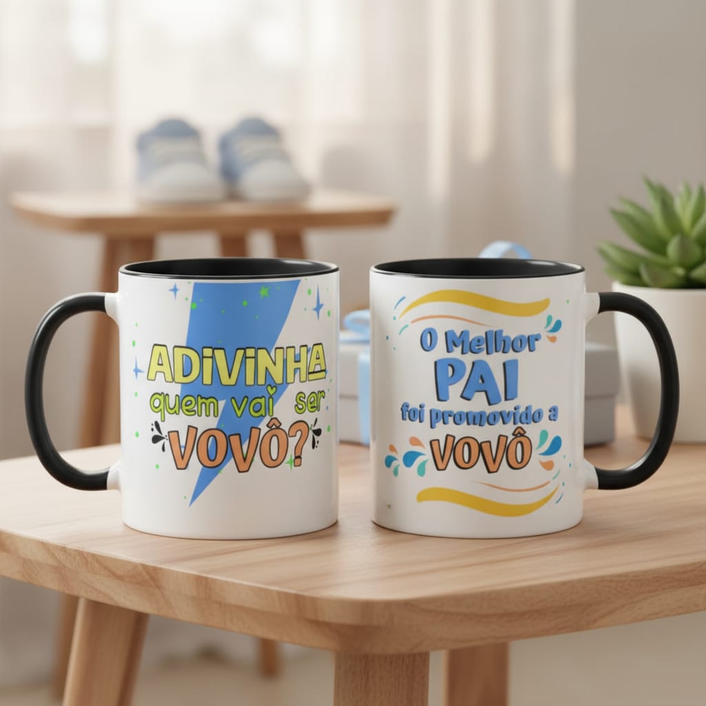 Caneca Presente Criativo Revelação para Pai Promovido a Vovô - Anúncio de Gravidez (Avós)