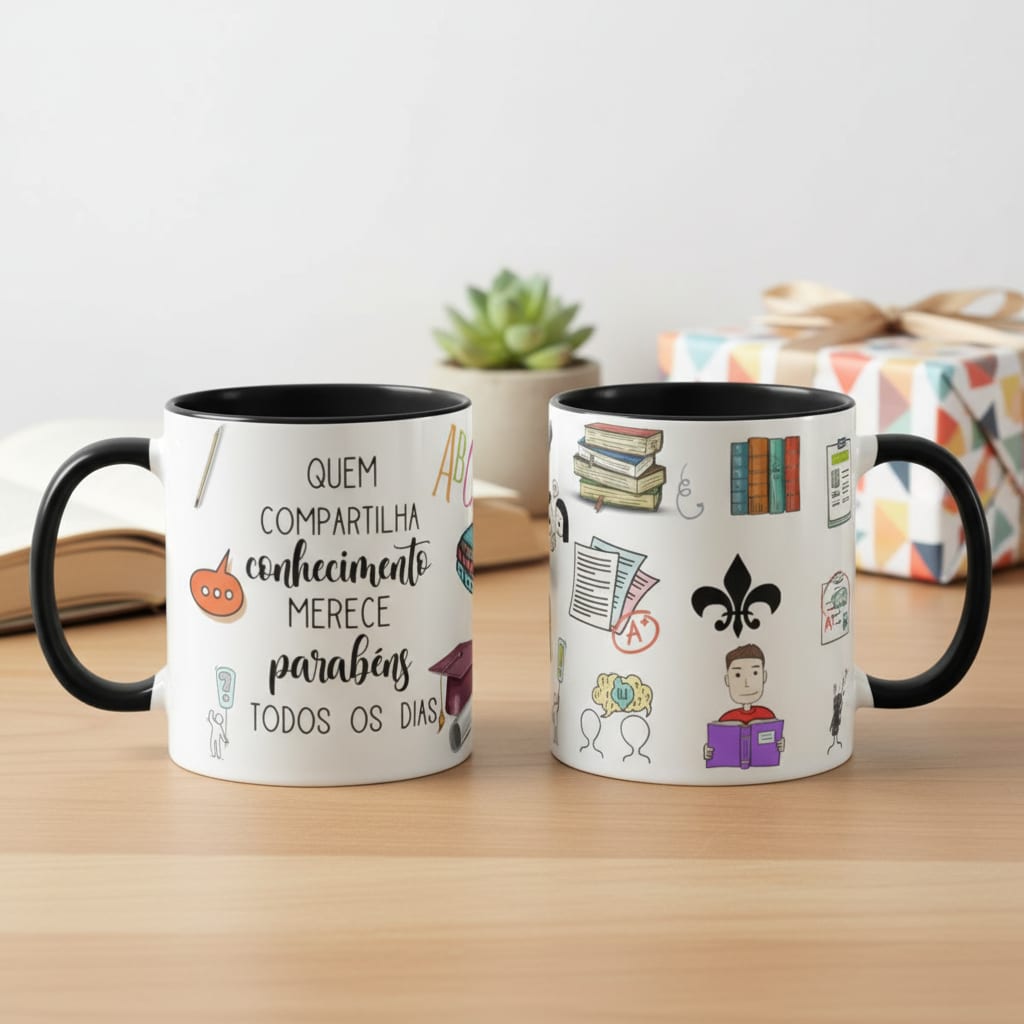 Caneca Presente Dia dos Professores Professora de Português Pronta Entrega Color+ Preta 325ml - Dia dos Professores (Português)
