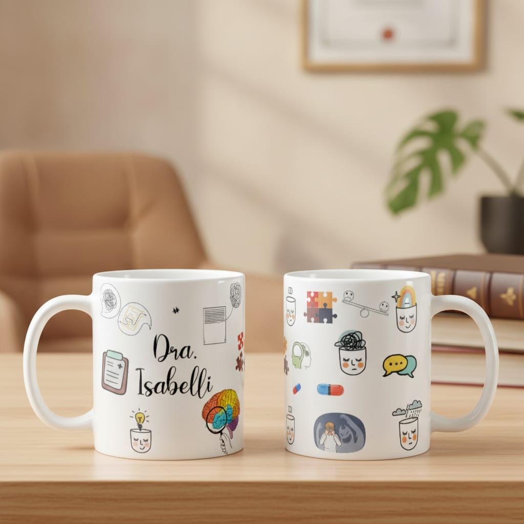 Caneca Presente Divertido para Médico Psiquiatra com Nome - Profissões (Psicólogo(a))