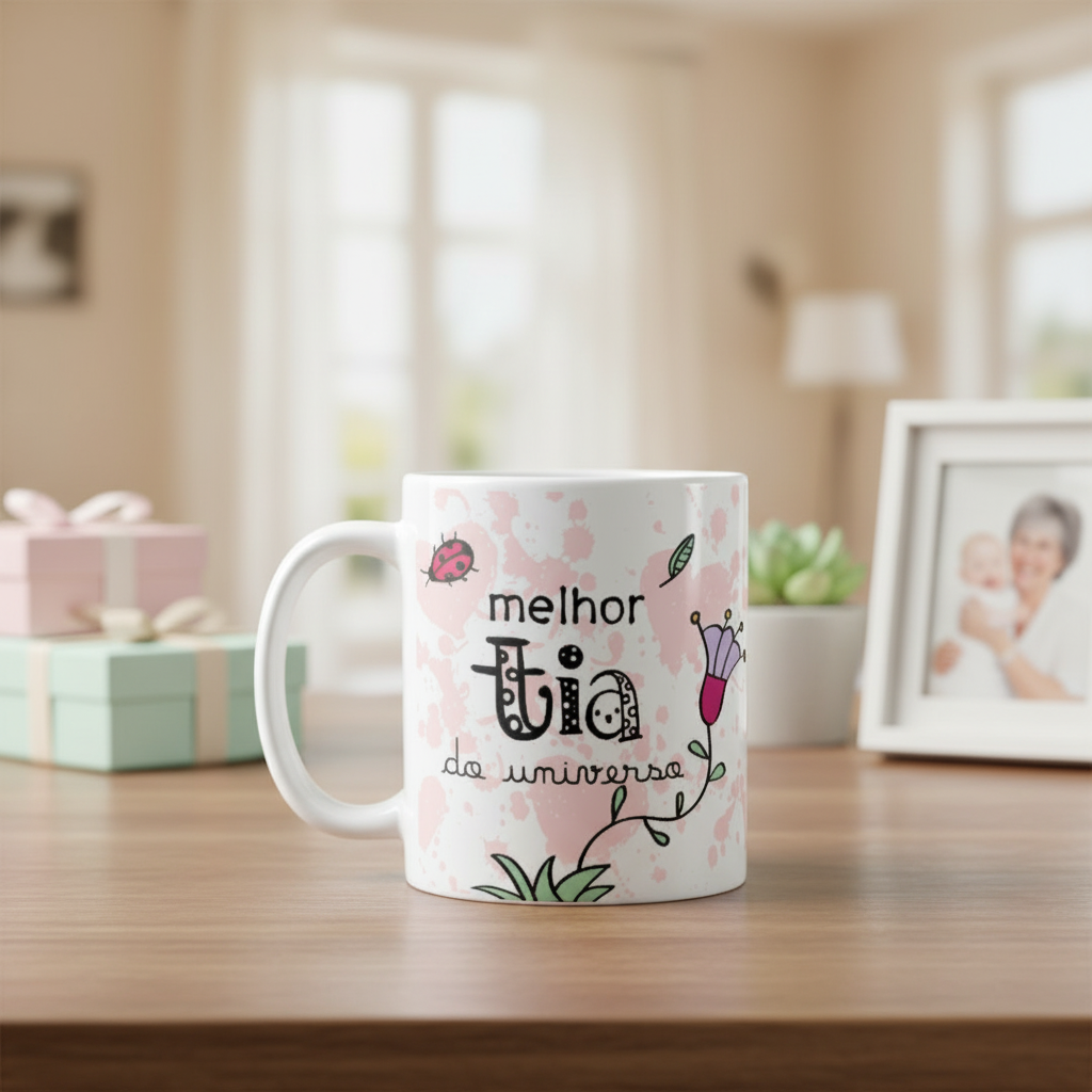 Caneca Presente Especial Aniversário para Melhor Tia - Família (Tio(a))