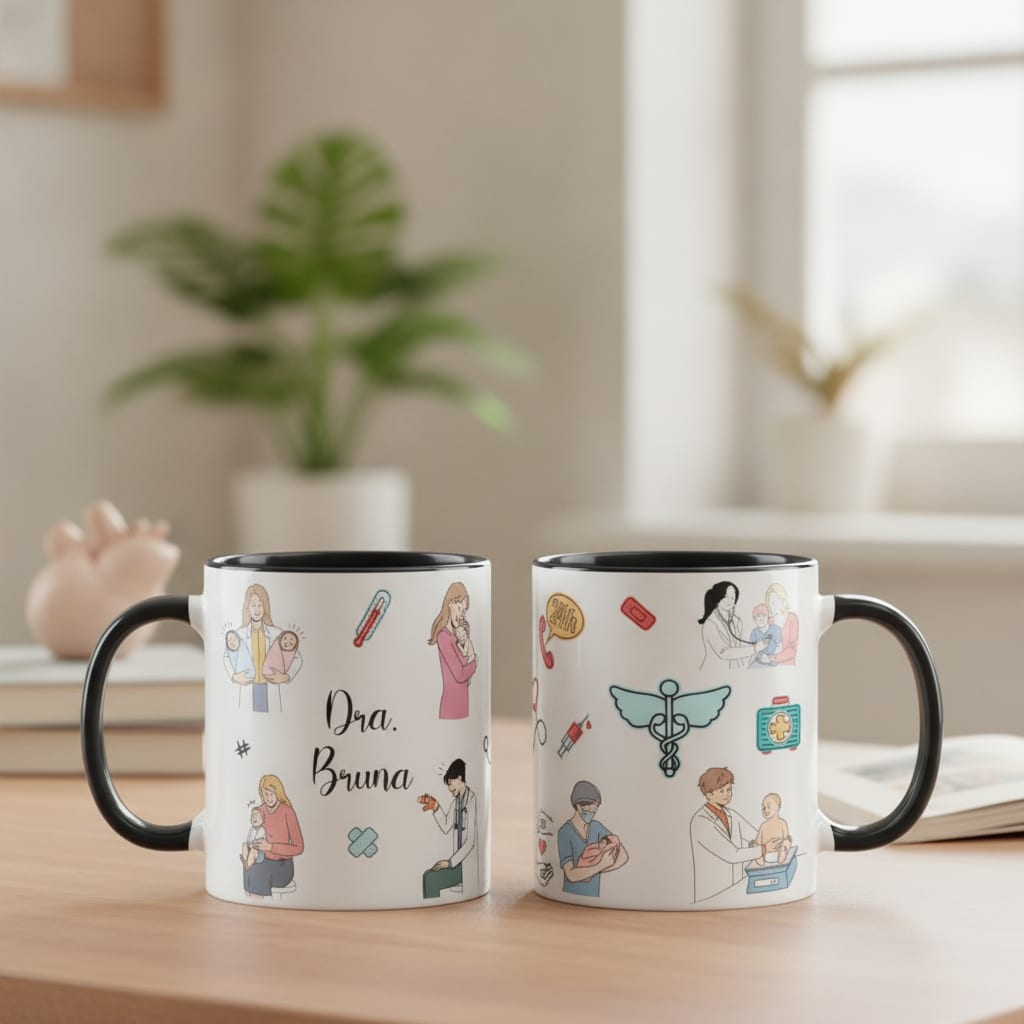 Caneca Presente Especial com Nome para Médico Pediatra - Profissões (Médico(a))