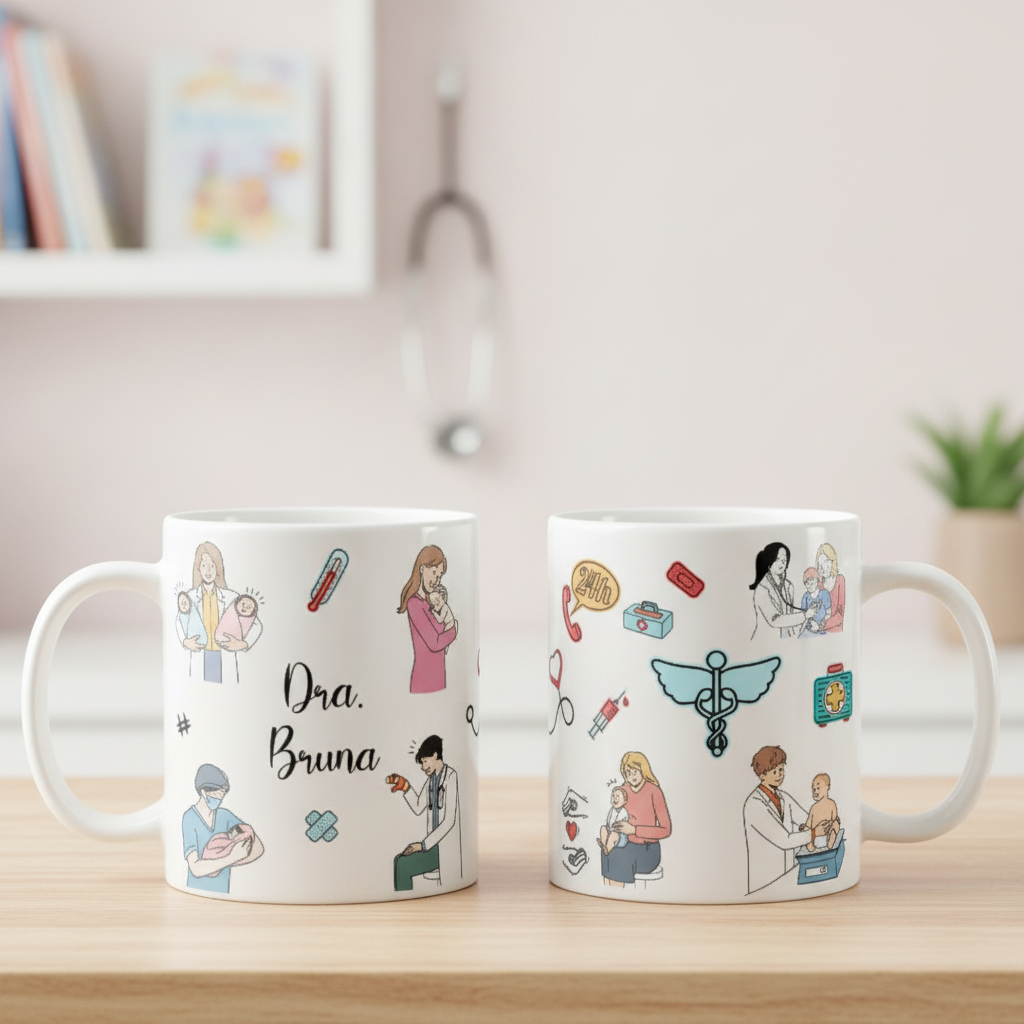 Caneca Presente Especial com Nome para Médico Pediatra - Profissões (Médico(a))
