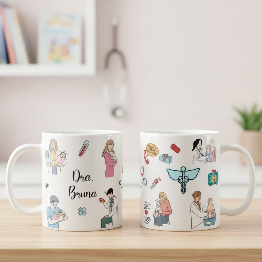 Caneca Presente Especial com Nome para Médico Pediatra - Profissões (Médico(a))