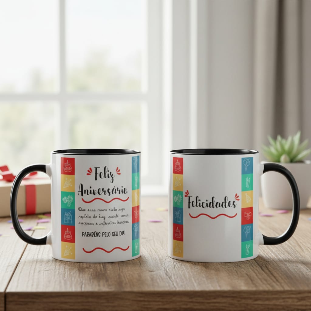 Caneca Presente Feliz Aniversário Personalizada com Frase - Outros (Aniversário)