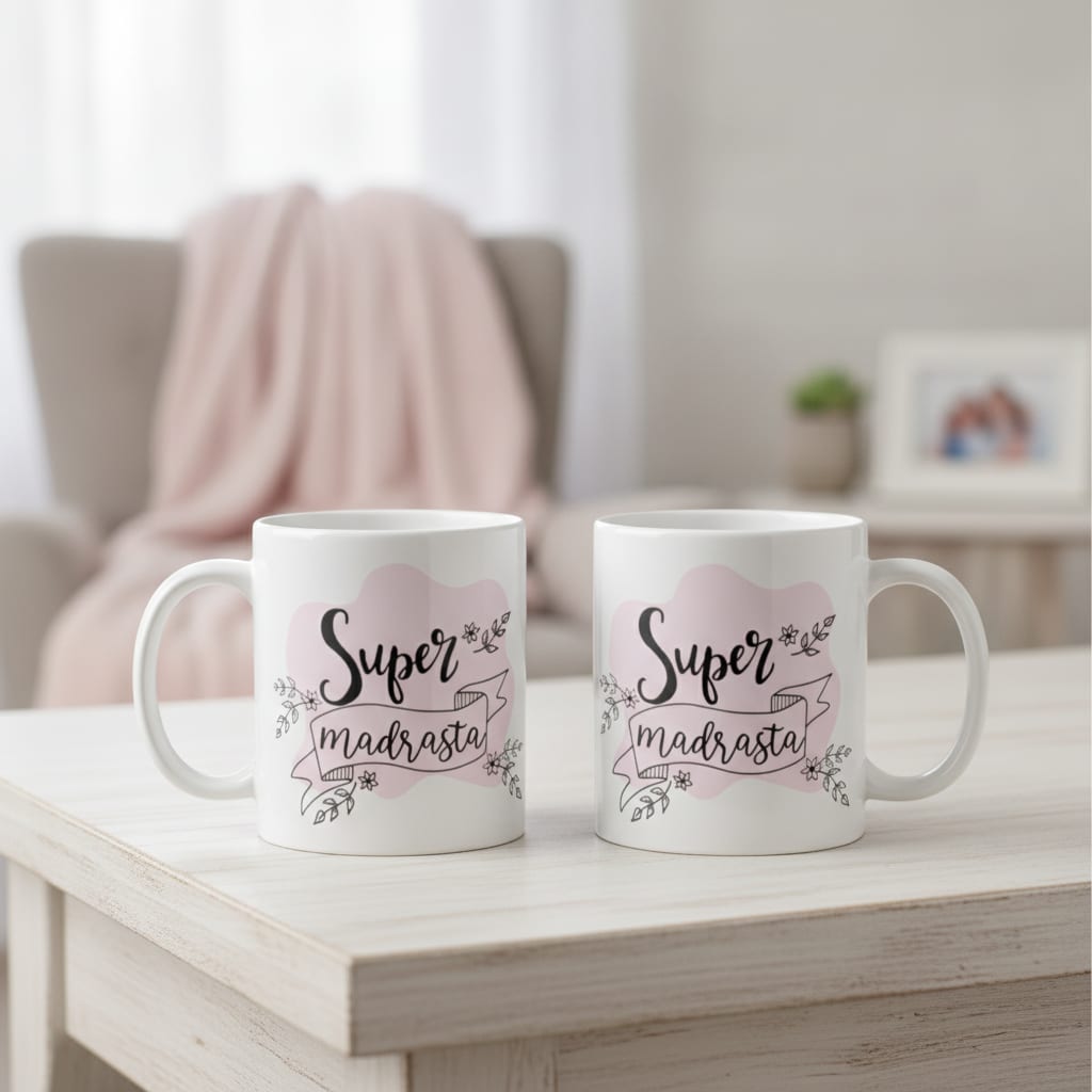 Caneca Presente Feminino Criativo para Super Madrasta - Família (Super Madrasta fundo rosa)