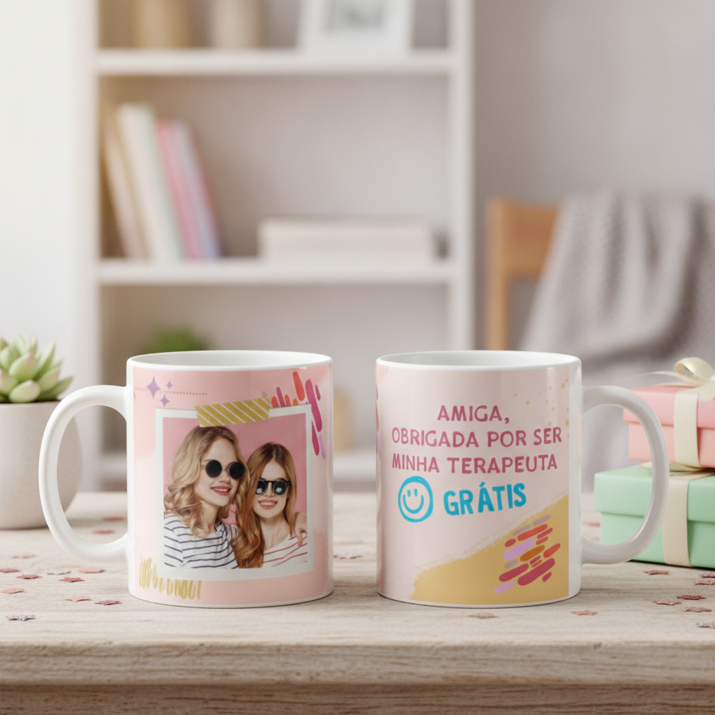 Caneca Presente Feminino Personalizado Com Foto E Frase - Outros (Amigas)