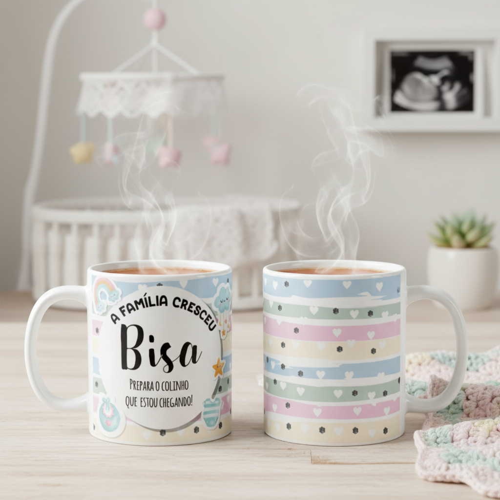 Caneca Presente Gravidez para Bisa Bisavó Familia Cresceu - Anúncio de Gravidez (Bisavó)