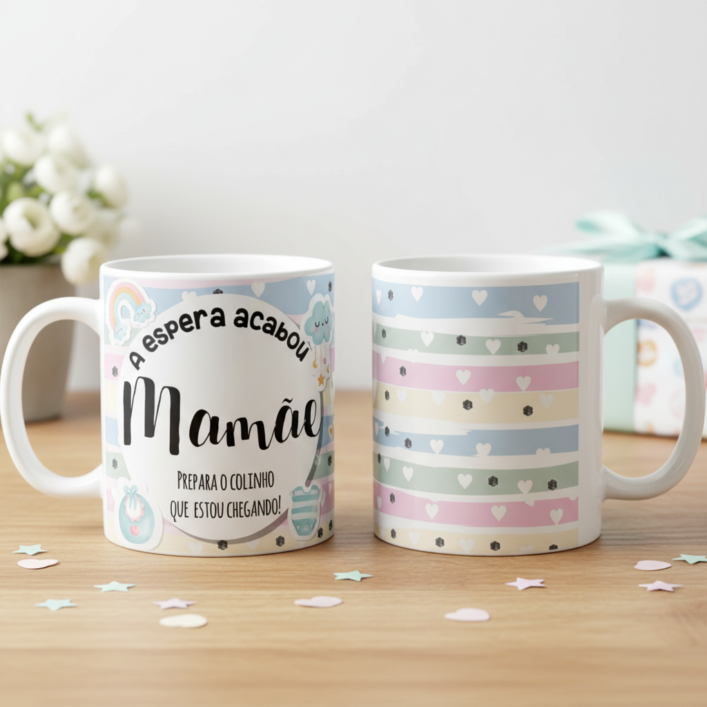 Caneca Presente Gravidez para Grávida Mãe Familia Cresceu - Anúncio de Gravidez (Mãe)