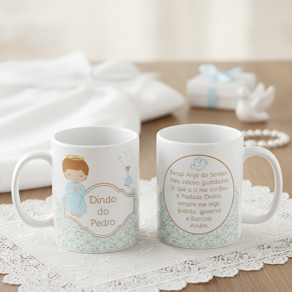 Caneca Presente Padrinho Batizado e Oração do Anjo da Guarda - Batizado (Padrinho)