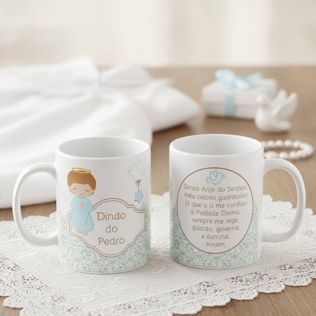 Caneca Presente Padrinho Batizado e Oração do Anjo da Guarda - Batizado (Padrinho)