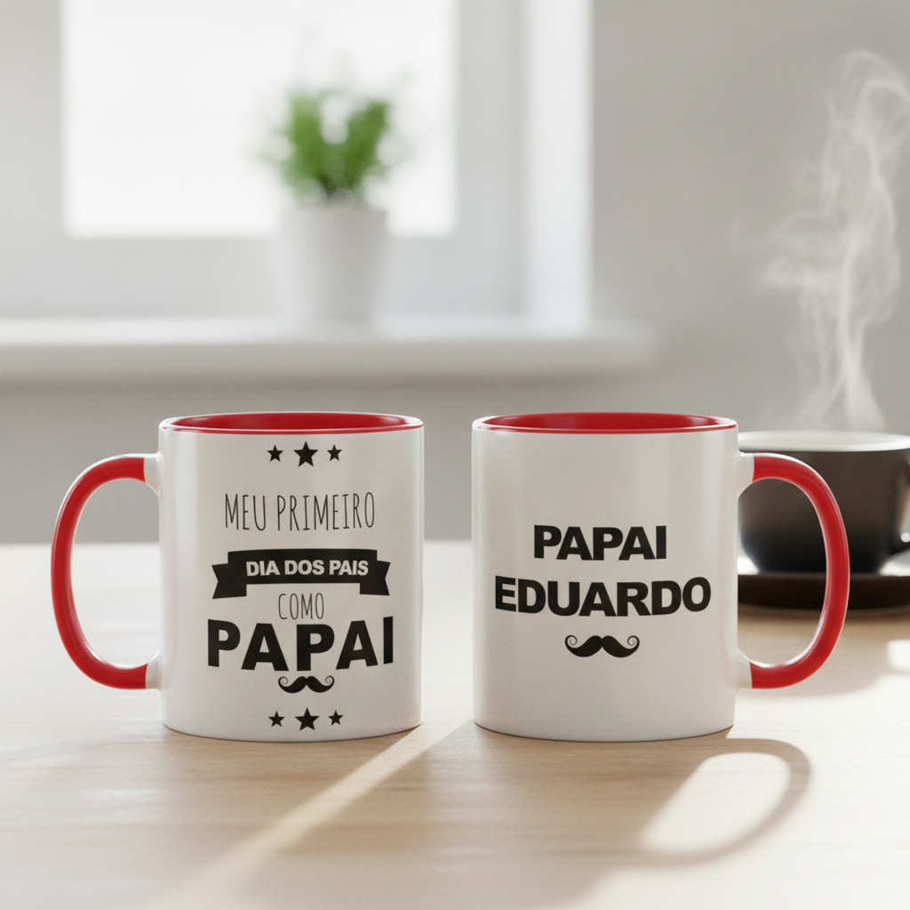 Caneca Presente Pai Frase Primeiro Dia dos Pais com Nome - Família (Pai)
