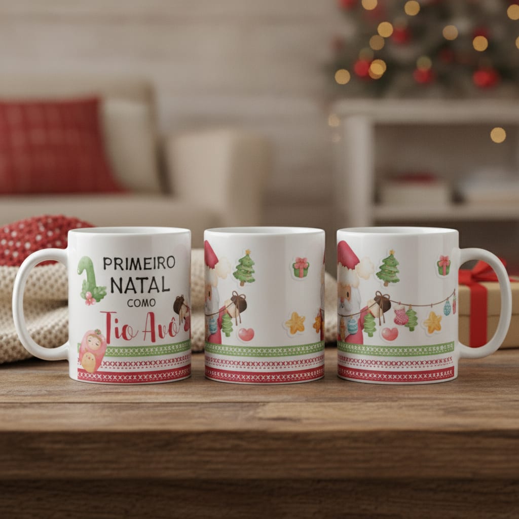 Caneca Presente Para Família Primeiro Natal para Tio Avô - Família (Tio/Avô)