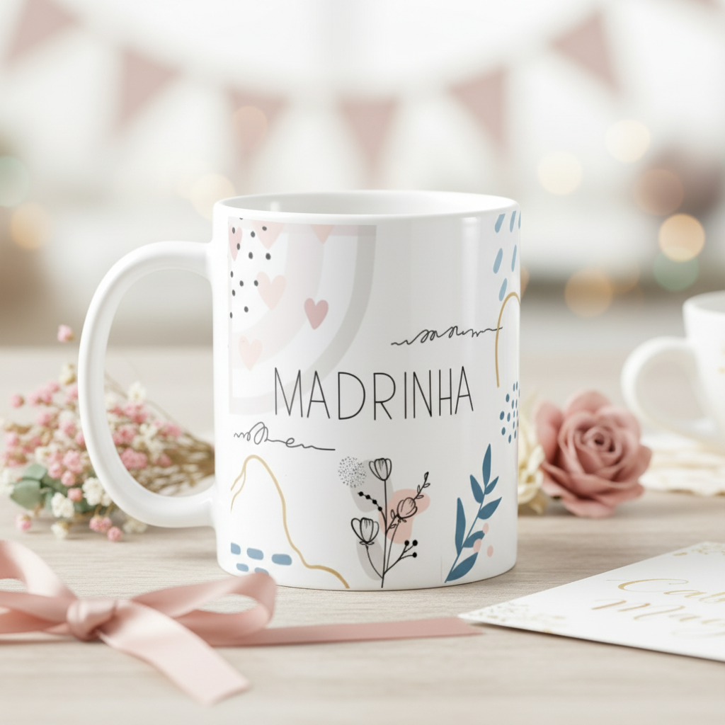 Caneca Presente para Madrinha Batizado Crisma Casamento