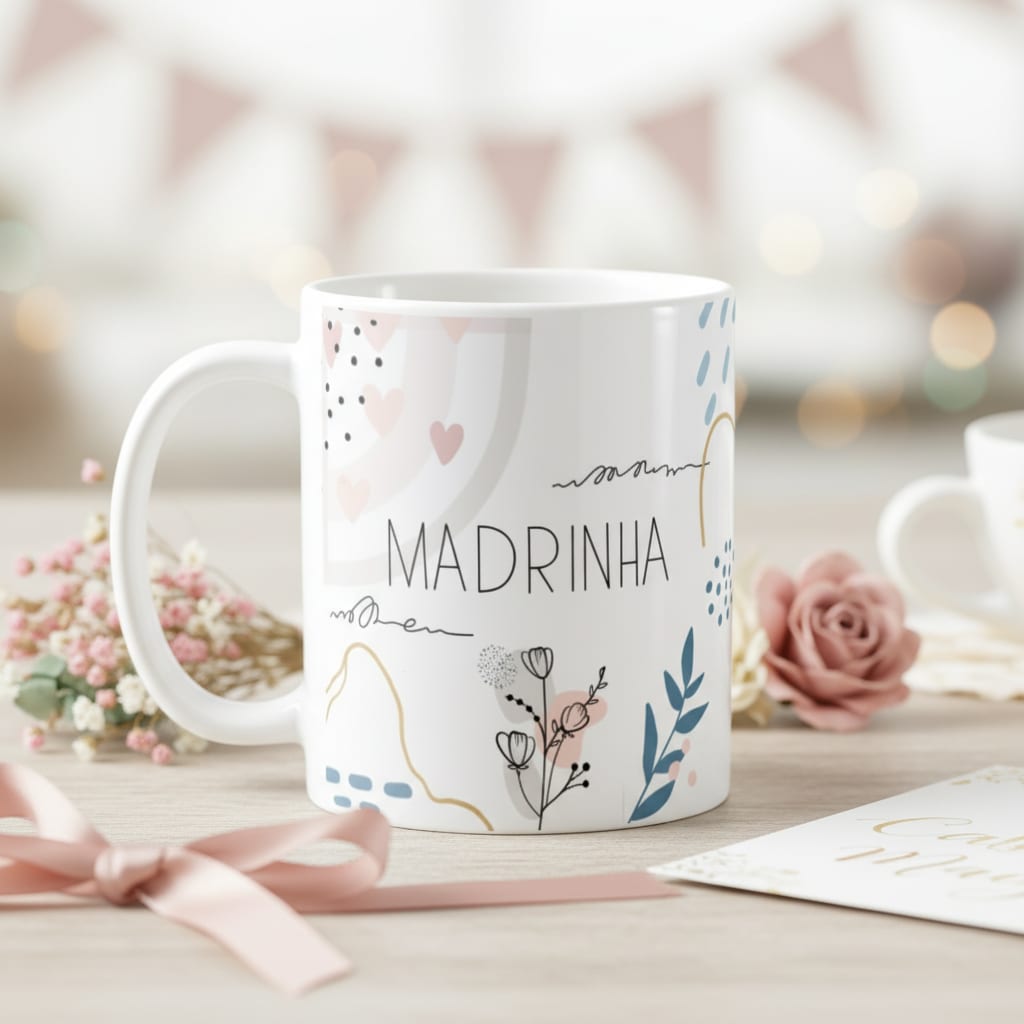 Caneca Presente para Madrinha Batizado Crisma Casamento