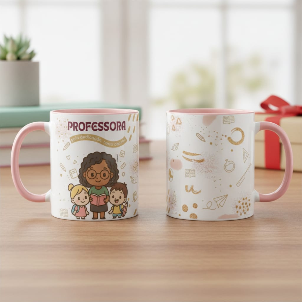 Caneca Professor(a) Cacheada Amor Gratidão Presente Dia dos Professores 🎁 - Dia dos Professores (Professor(a))