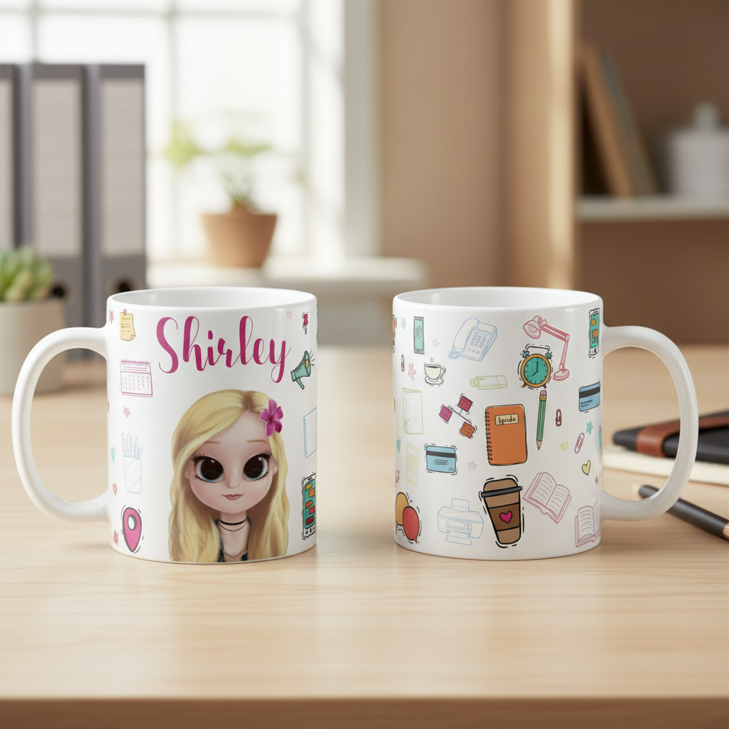 Caneca Presente para Secretaria Nome e Avatar Personalizado - Profissões (Secretária)