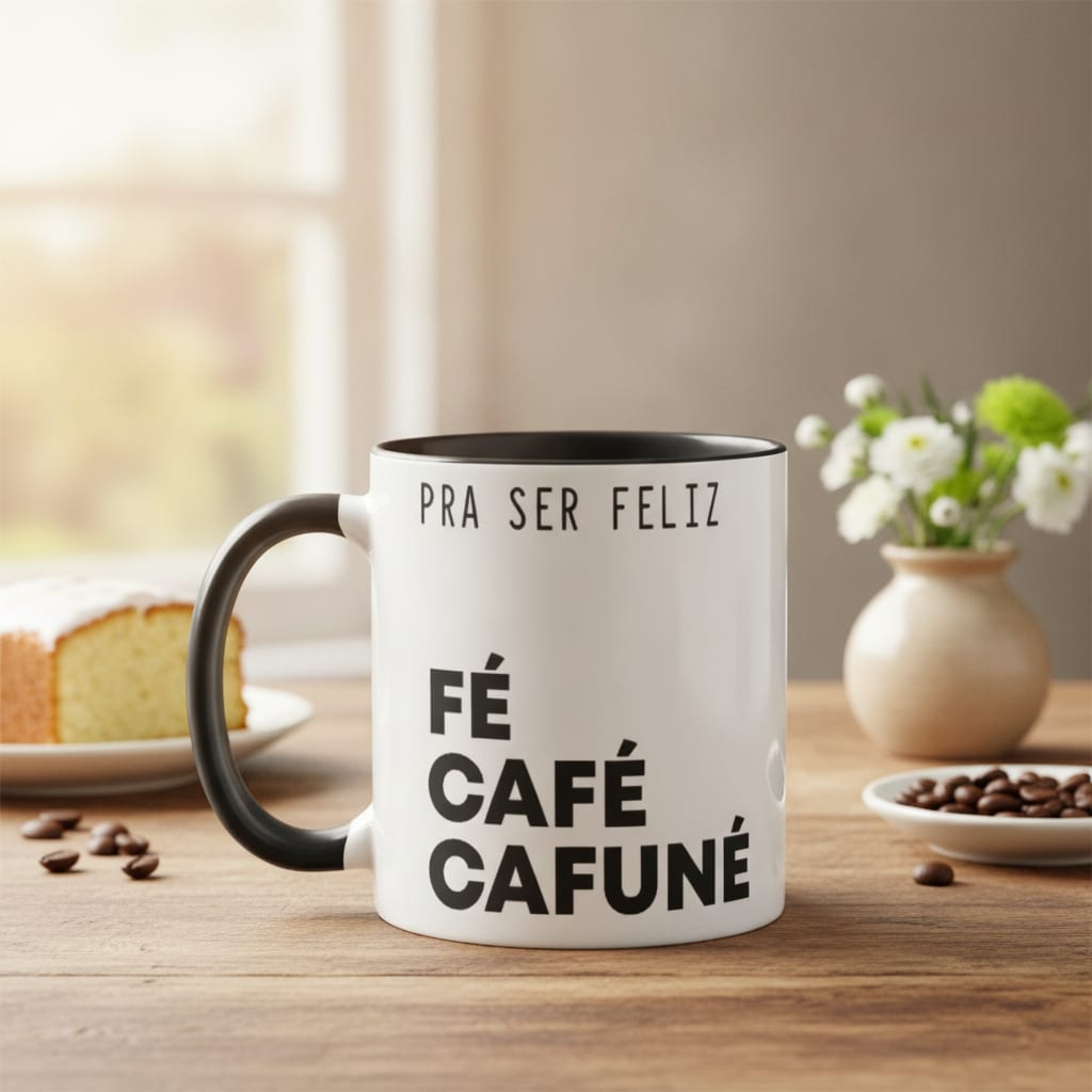 Caneca Presente Personalizado com Frase Fé Café Cafuné - Outros (Frase Fé Café Cafuné)
