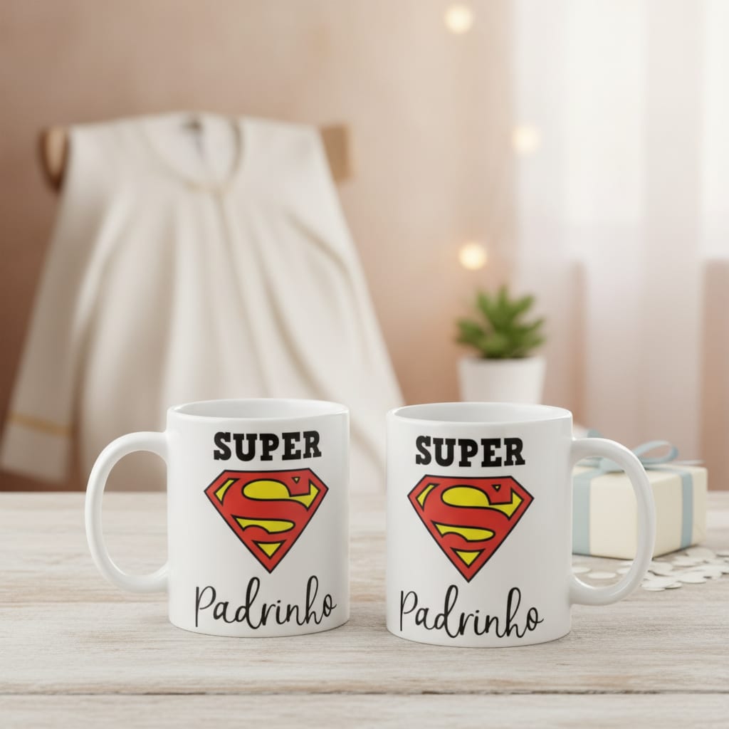 Caneca Presente Personalizado Com Frase Super Padrinho Dindo - Batizado (Padrinho)