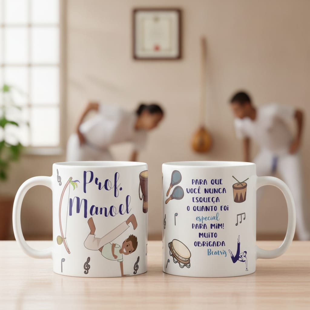Caneca Presente Professor de Capoeira Nome e Agradecimento - Dia dos Professores (Artes Marciais)