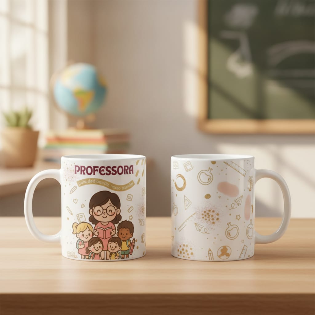 Caneca Professora Pronta Entrega Dedicação Carinho Presente Dia dos Professores - Profissões (Professor(a))