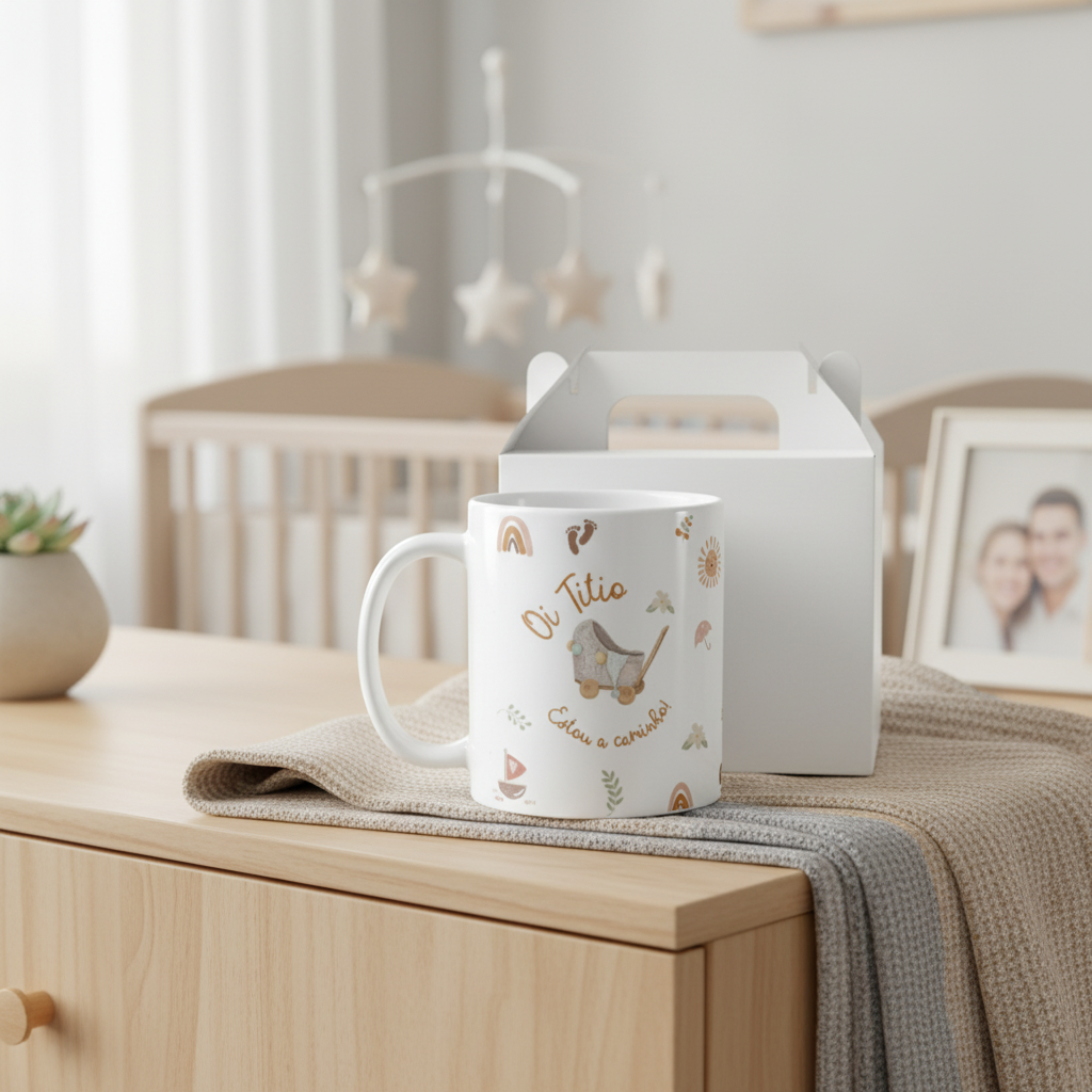 Caneca Presente Revelação Especial Oi Titio Estou a Caminho - Família (Tio(a))