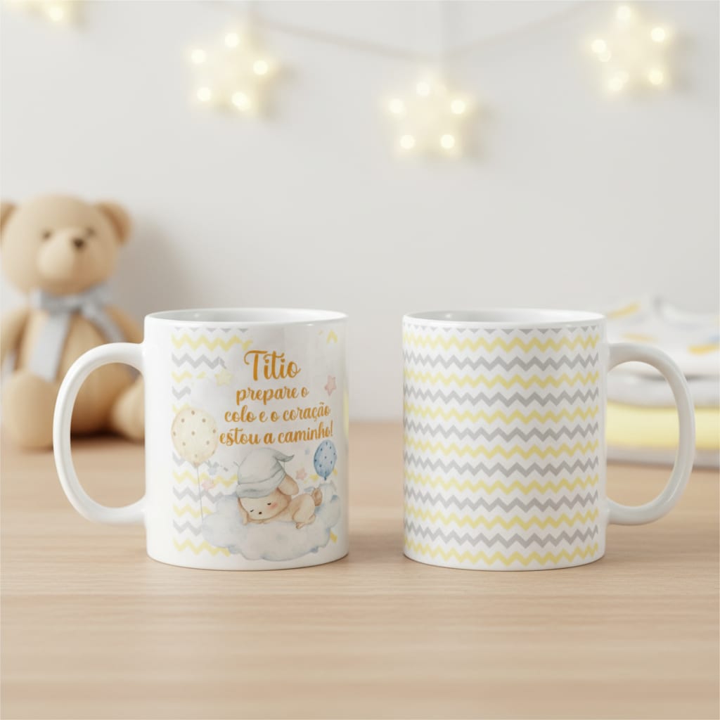 Caneca Presente Surpresa Para Revelar Gravidez - Titio - Anúncio de Gravidez (Tio)