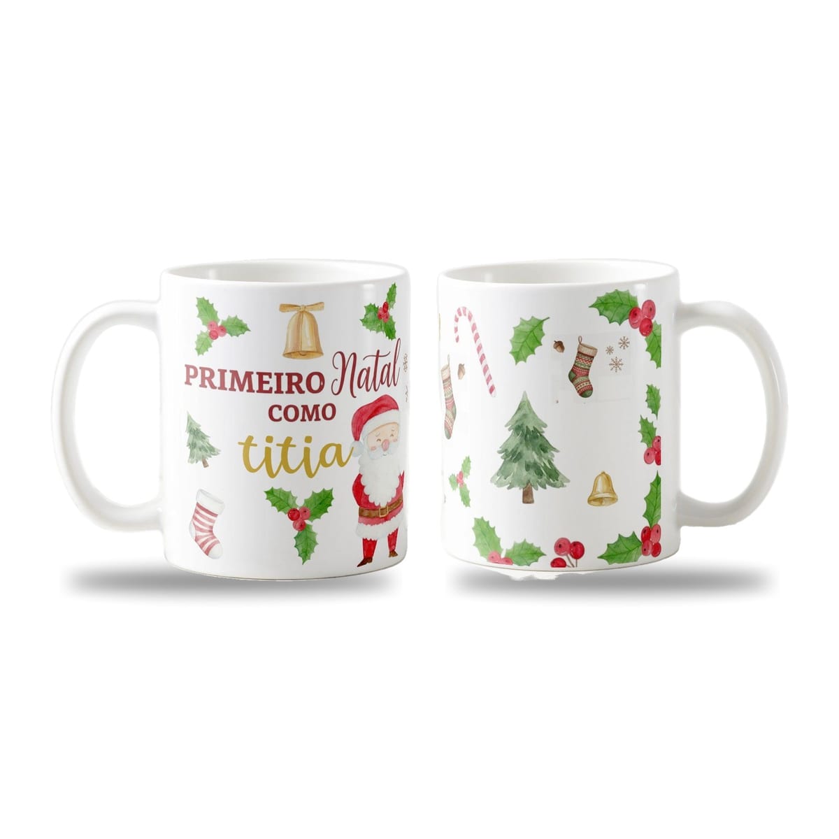 Caneca Personalizada Natalina Primeiro Natal como titia - Família (Tia)