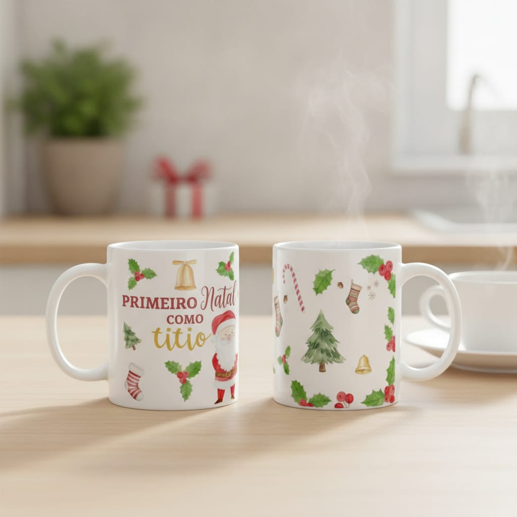 Caneca Primeiro Natal como Vovó titio - Família (Tio)