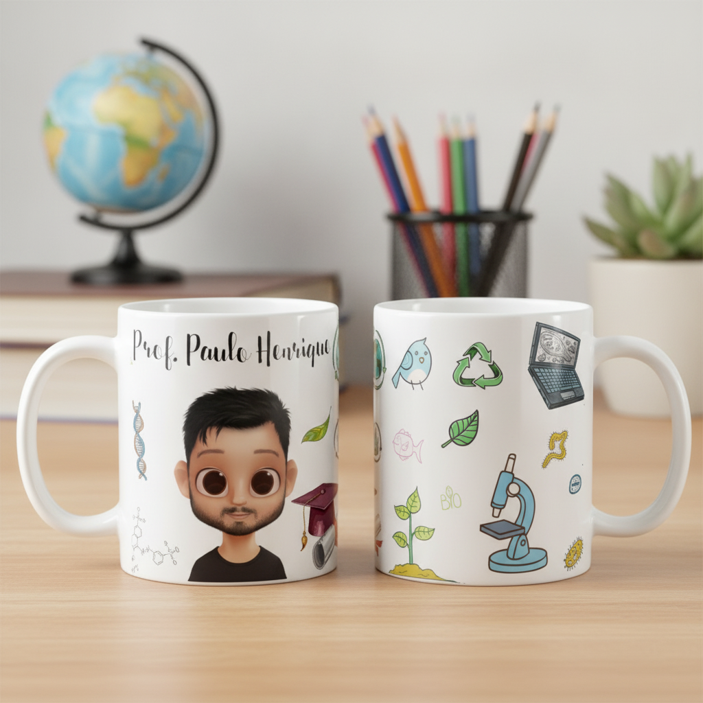 Caneca Professor Biologia Presente Personalizada Com Avatar - Dia dos Professores (Professores)