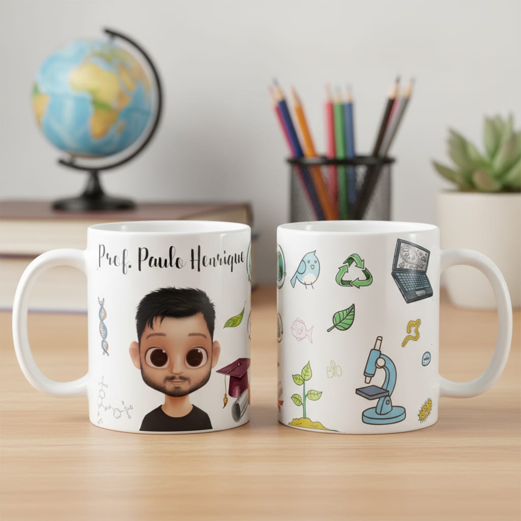 Caneca Professor Biologia Presente Personalizada Com Avatar - Dia dos Professores (Biologia)