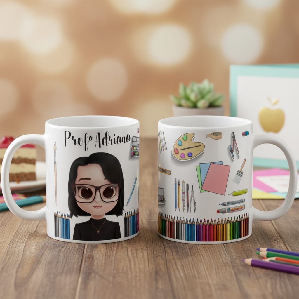 Caneca Professor Educação artística Presente Personalizada Com Avatar - Dia dos Professores (Artes Visuais)
