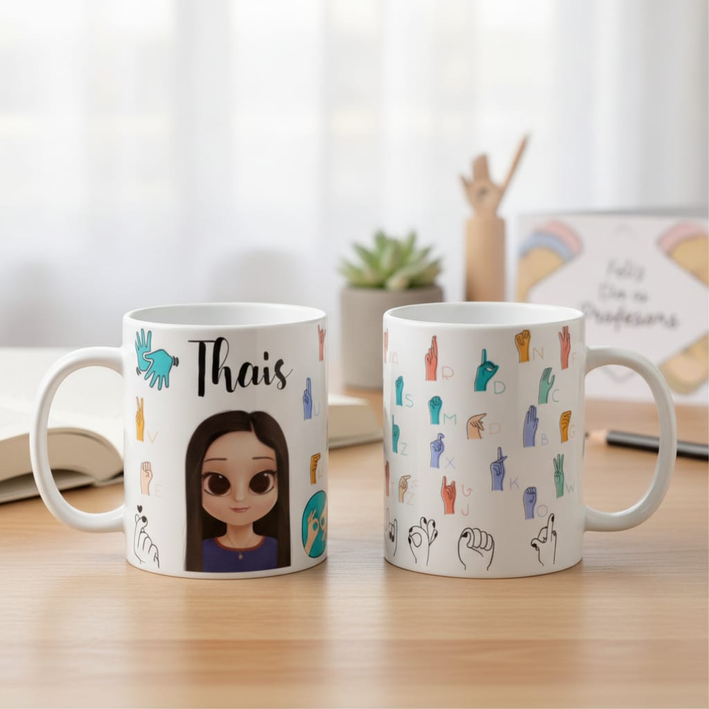 Caneca Professor Libras Presente Personalizada Com Avatar - Dia dos Professores (Libras)