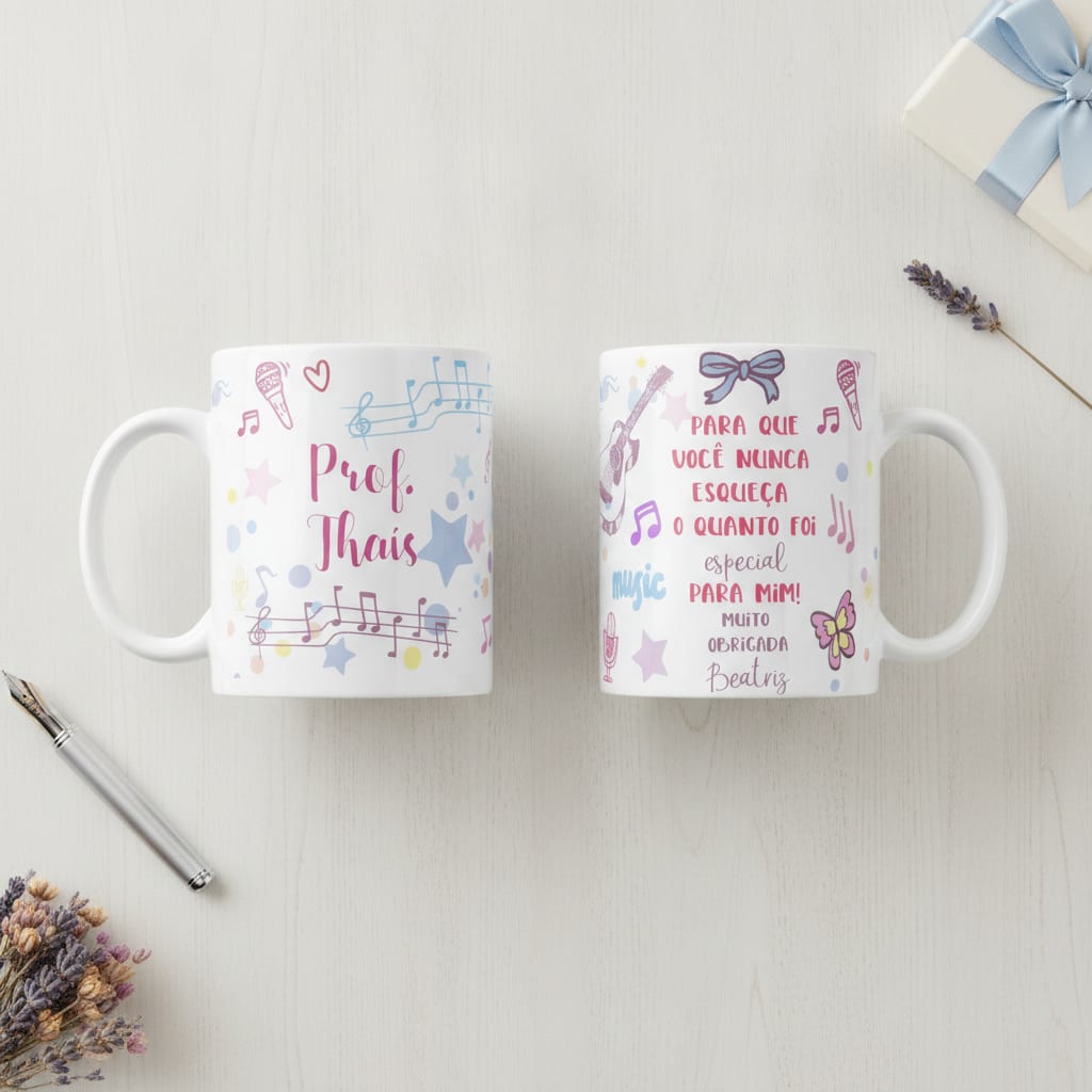 Caneca Professora de Música com Agradecimento - Dia dos Professores (Música)