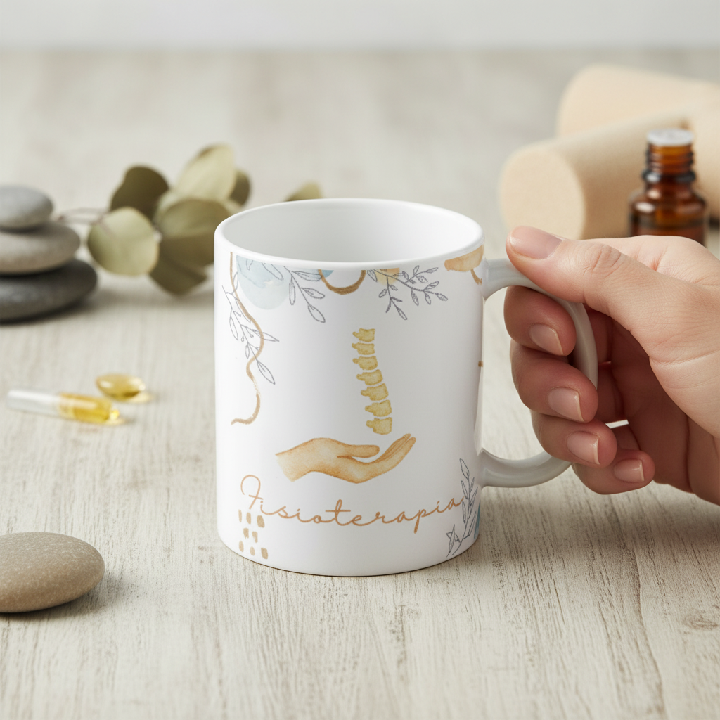 Caneca Profissão Presente Dia da Fisioterapeuta Aquarela