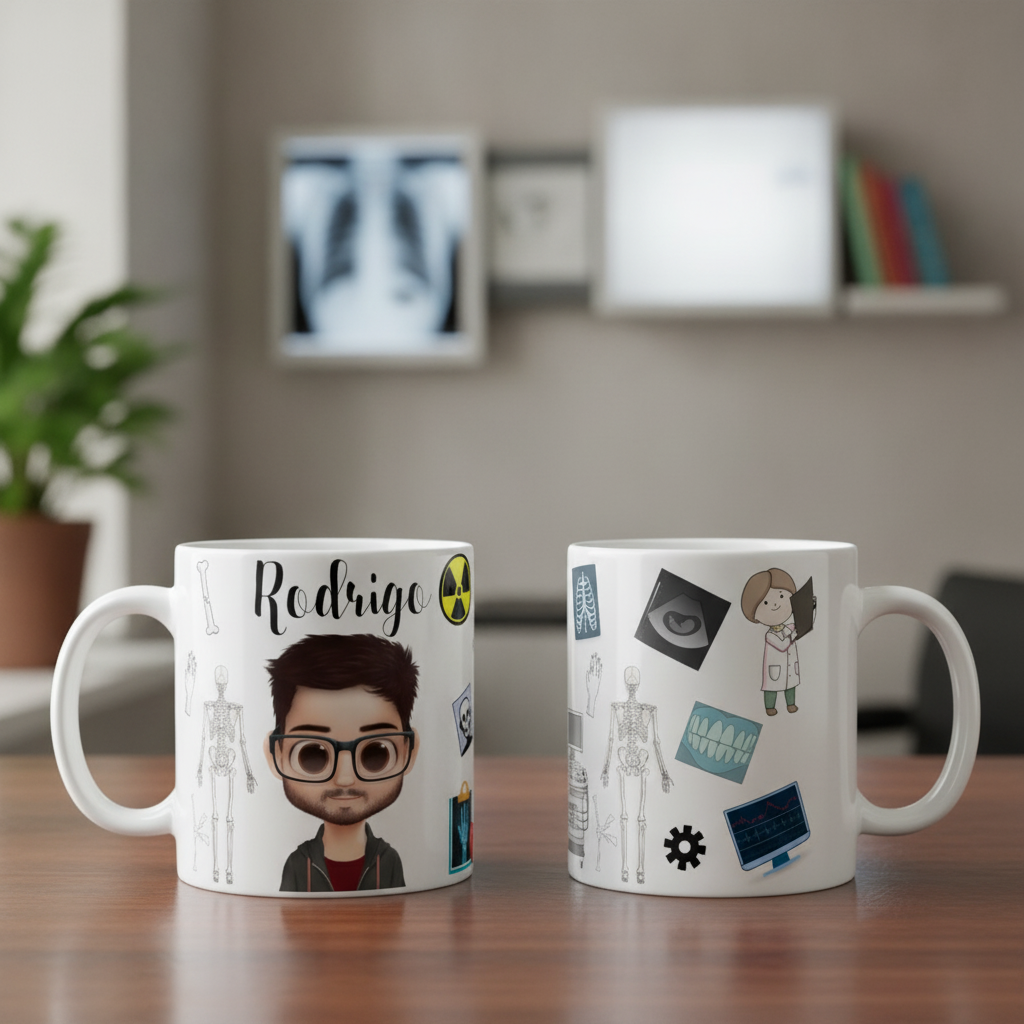 Caneca Radiologia Raio-X Personalizada com Nome e Avatar - Profissões (Radiologia)