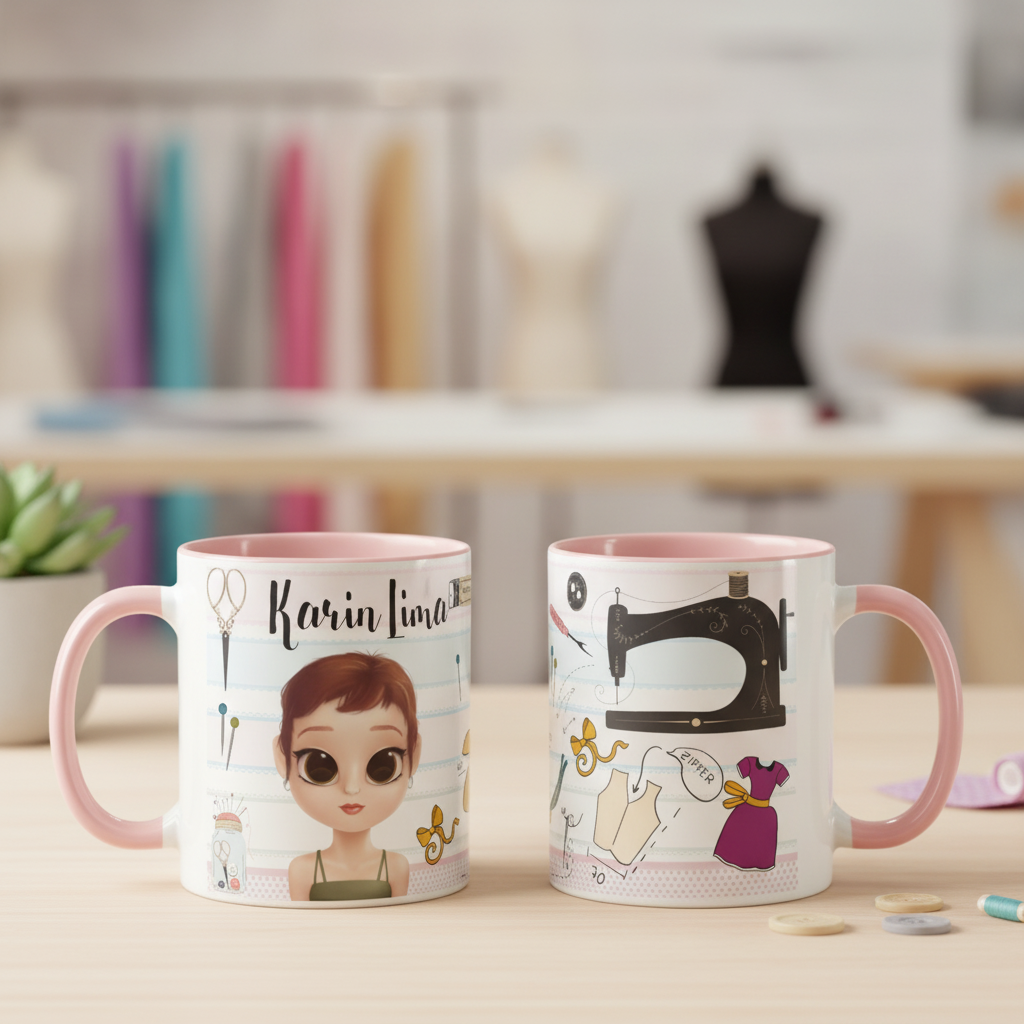 Caneca Rosa Estilista Moda Avatar e Nome Personalizado - Profissões (Moda)