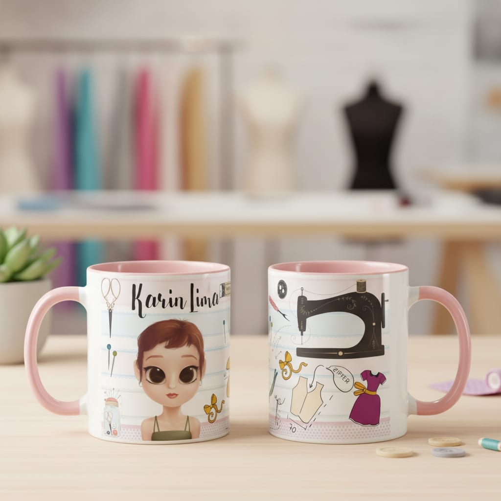 Caneca Rosa Estilista Moda Avatar e Nome Personalizado - Profissões (Moda)