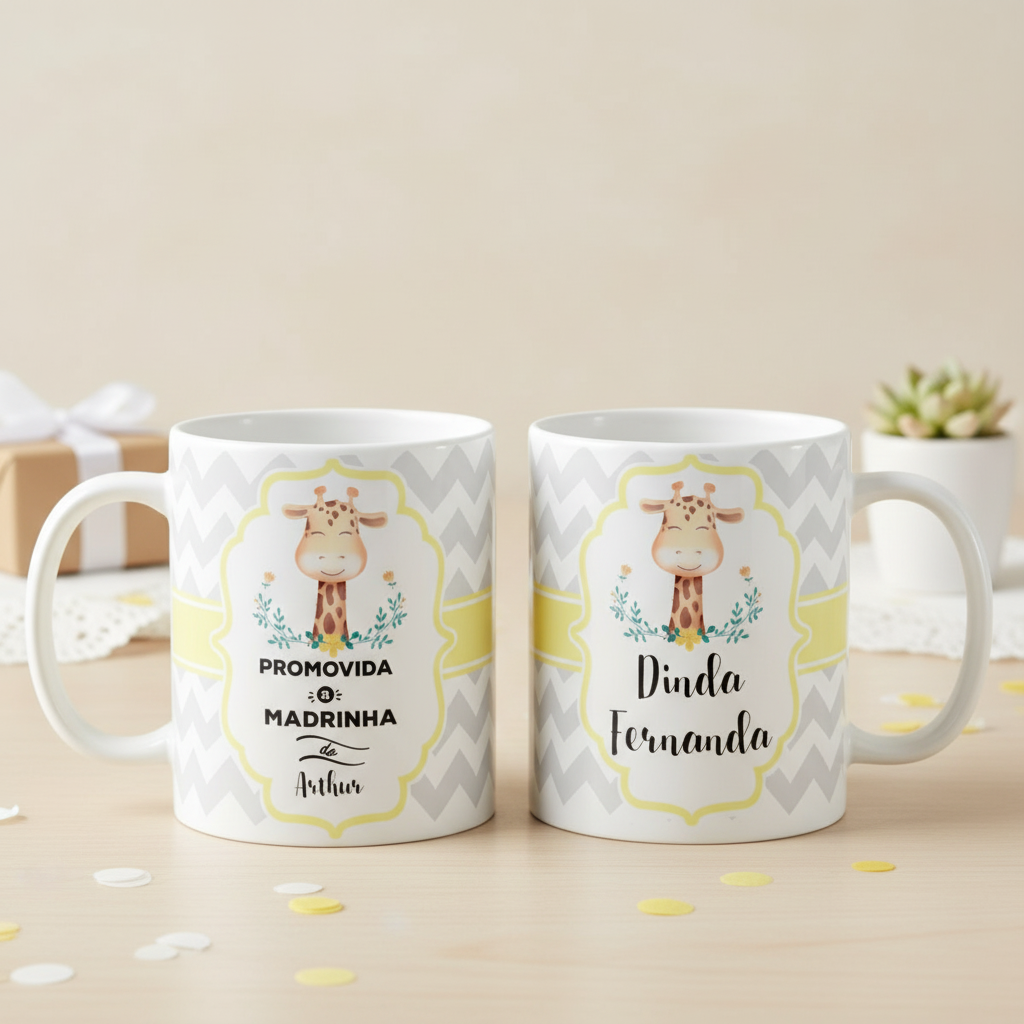 Caneca Selva Presente Madrinha de Batismo Convite Girafa - Batizado (Madrinha)