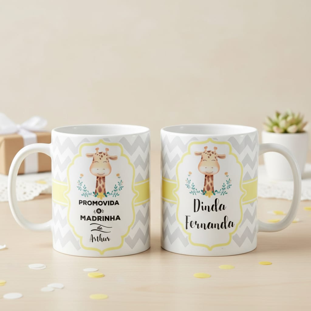 Caneca Selva Presente Madrinha de Batismo Convite Girafa - Batizado (Madrinha)
