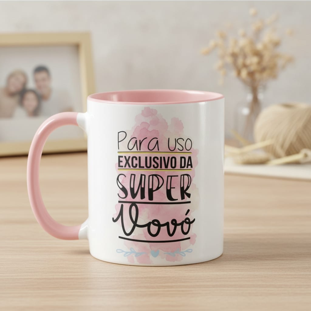 Caneca Rosa Super Avó Pronta Entrega Presente Dia das Mães Família - Família (Avó)