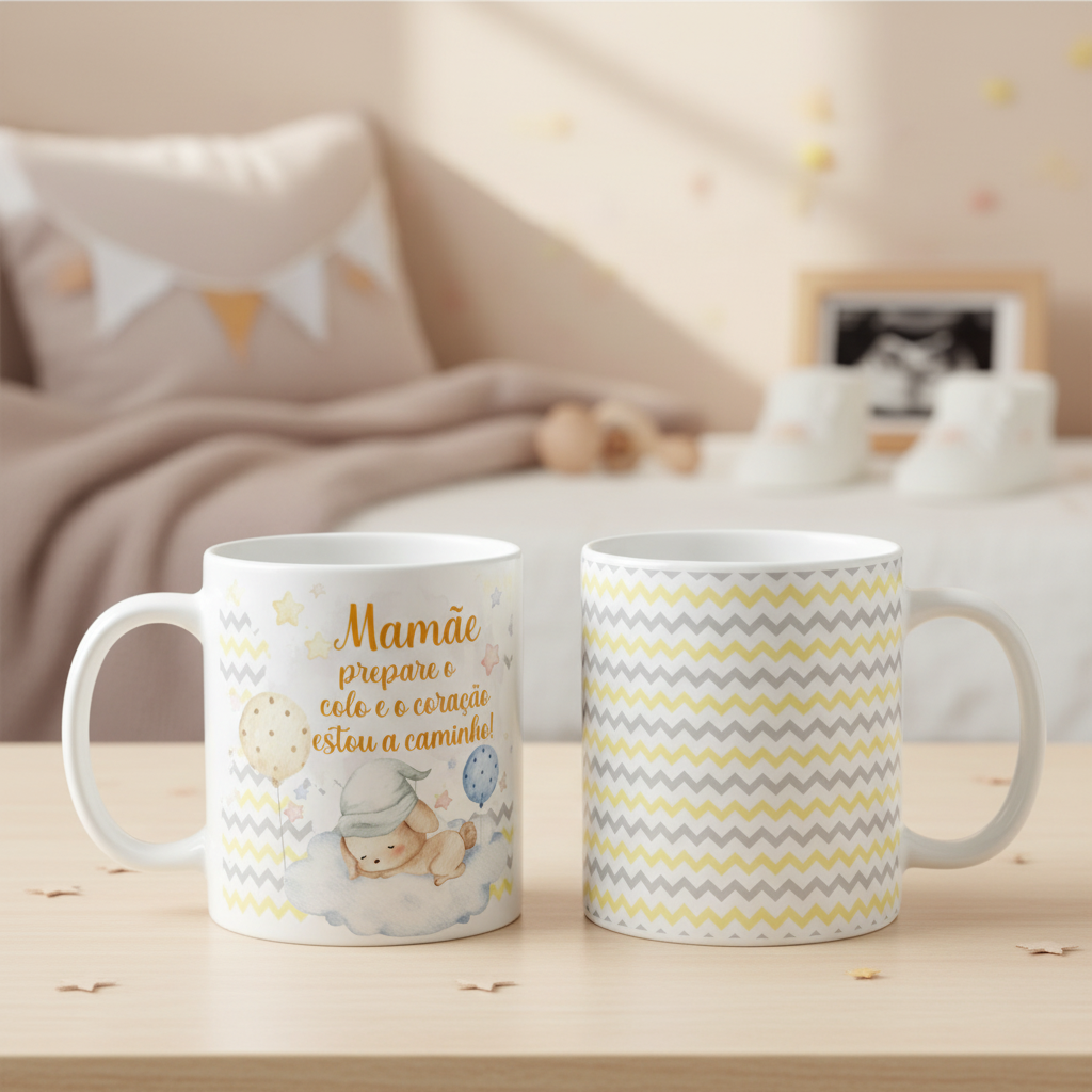 Caneca Surpresa de Gravidez Grávida Mamãe Estou a Caminho - Anúncio de Gravidez (Mãe/Gestante)