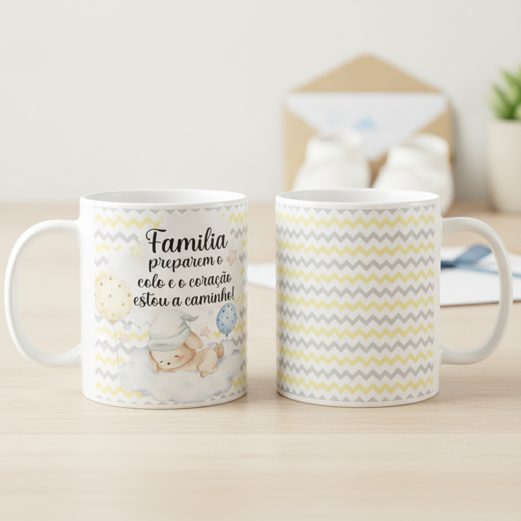 Caneca Surpresa Gravidez Anúncio Família Estou a Caminho - Anúncio de Gravidez (Família/Geral)