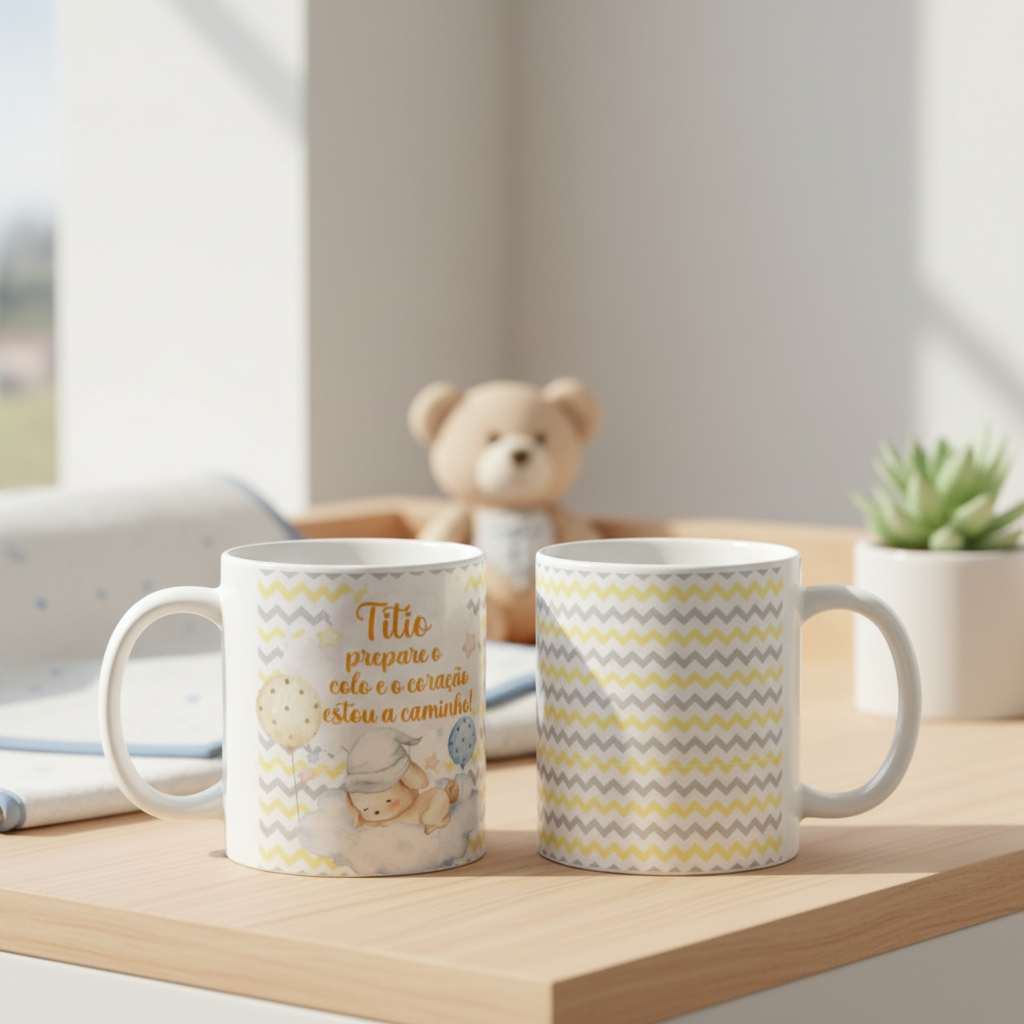 Caneca Surpresa Gravidez Grávida Tio Titio Estou a Caminho - Anúncio de Gravidez (Tio)