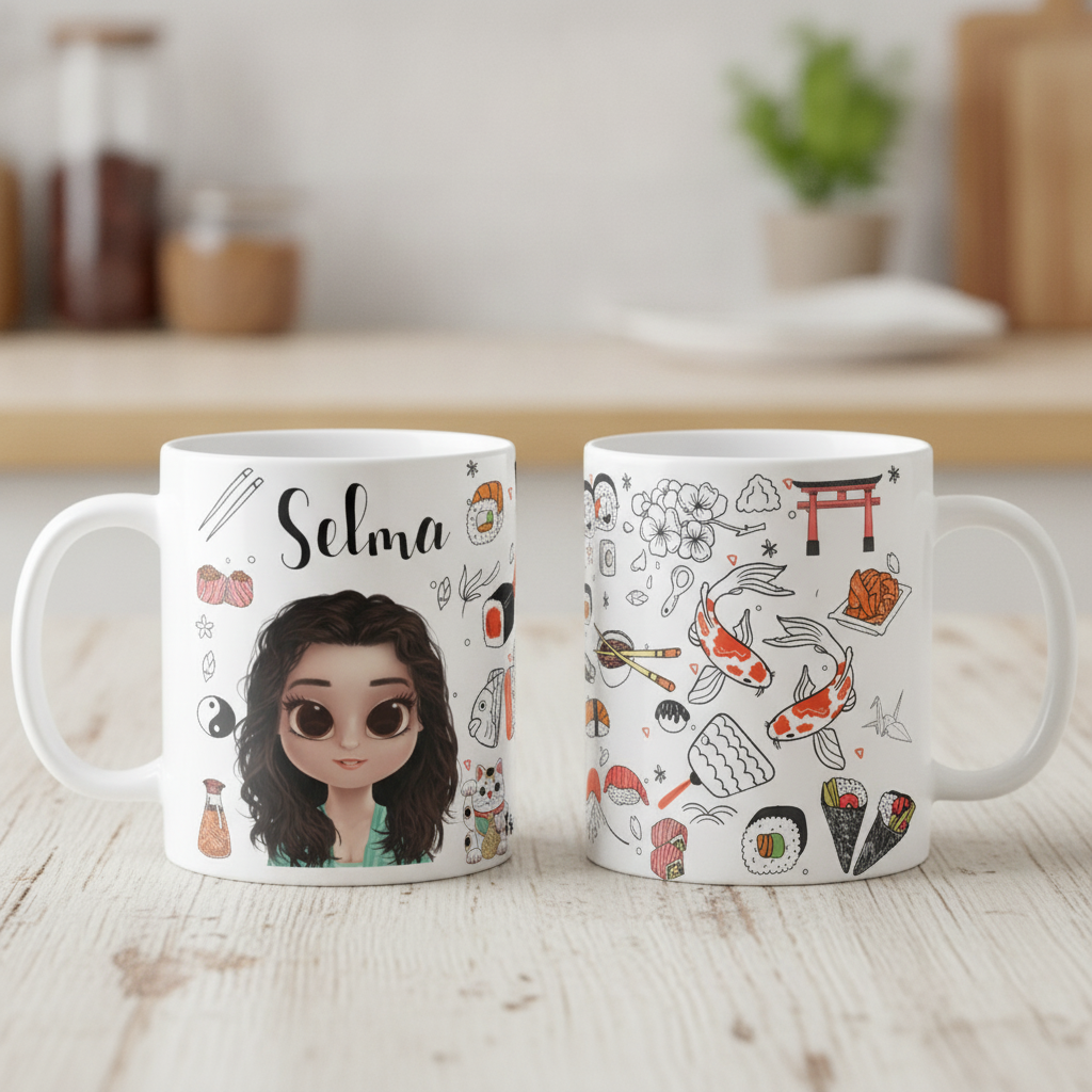Caneca Sushi Comida Japonesa Personalizada com Avatar