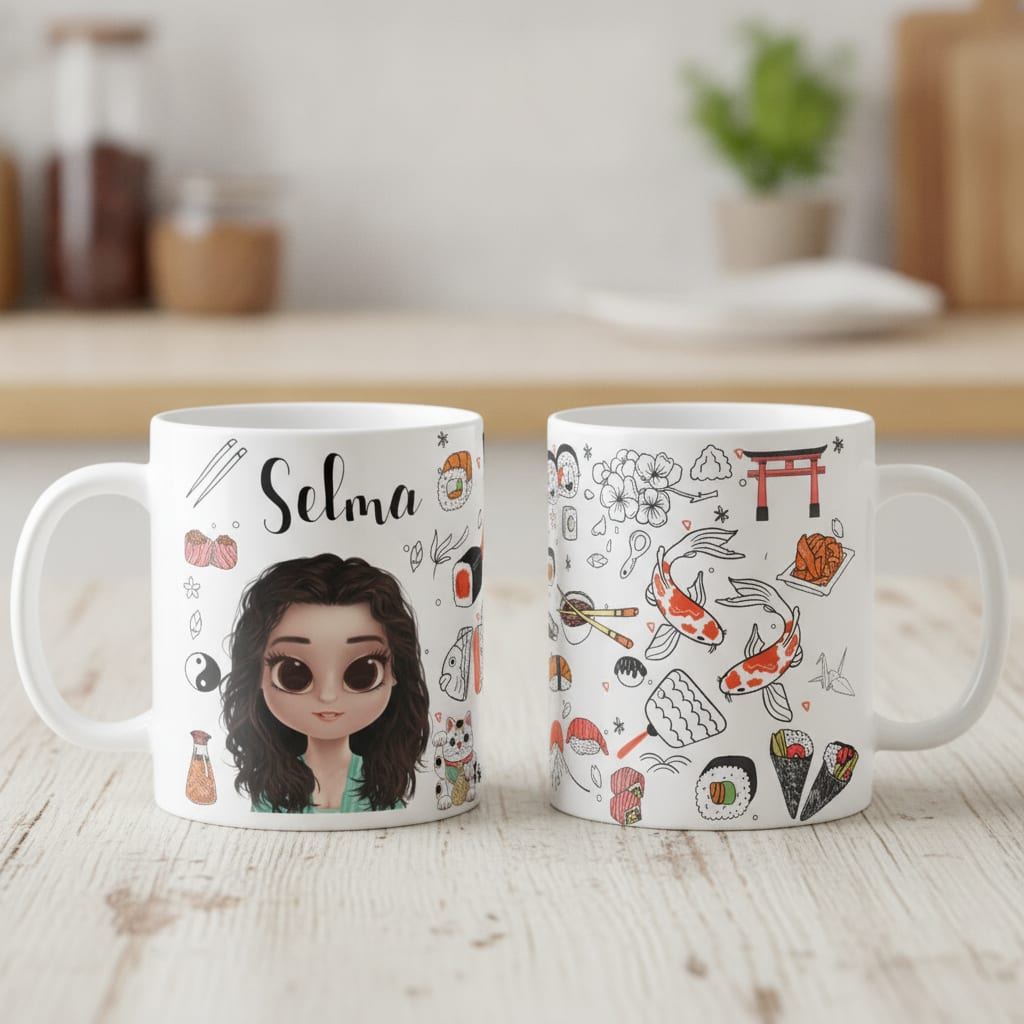 Caneca Sushi Comida Japonesa Personalizada com Avatar
