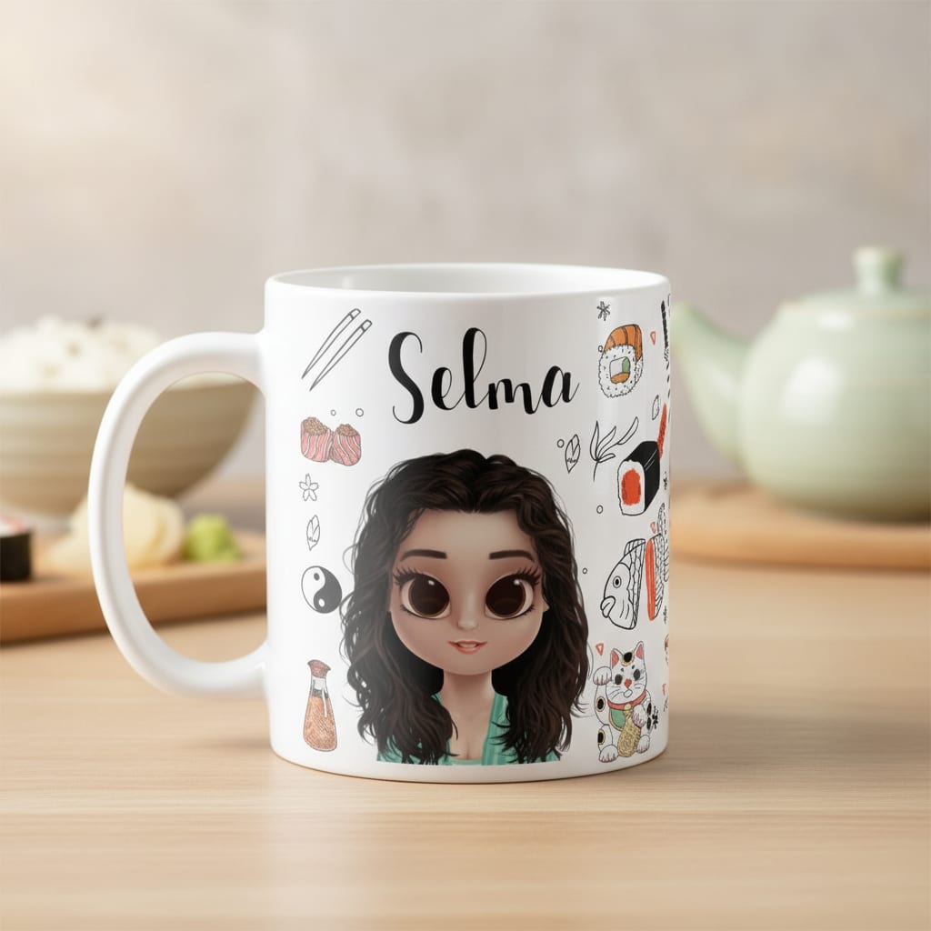 Caneca Sushi Comida Japonesa Personalizada com Avatar