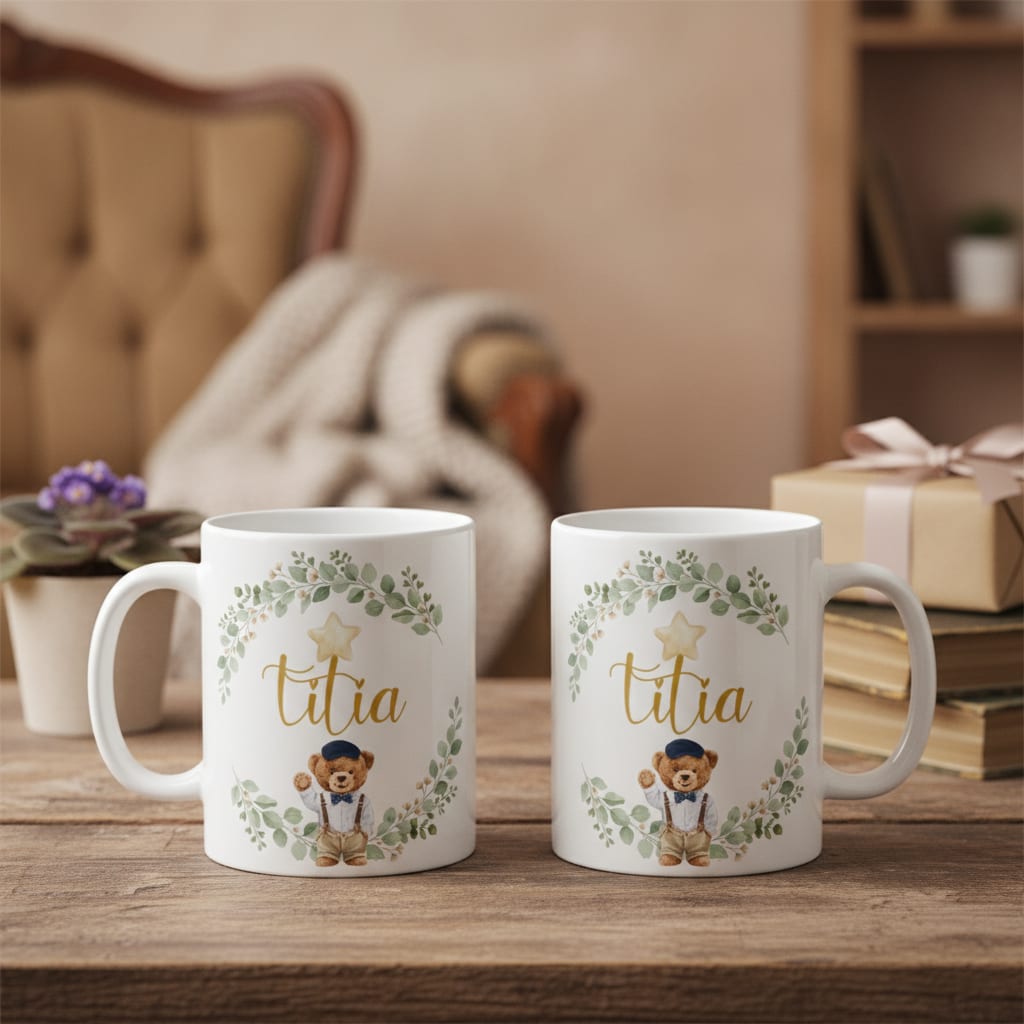 Caneca Titia Urso Príncipe Presente Família Cerâmica - Família (Tia)