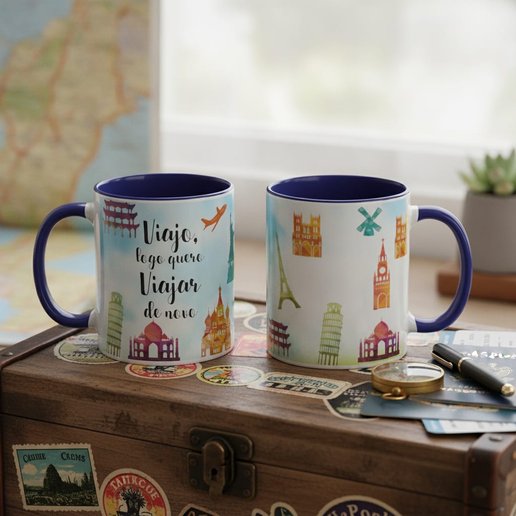 Caneca Turismo Presente Frase Viagem Viajo Logo Quero Viajar - Hobbies (Viajante)
